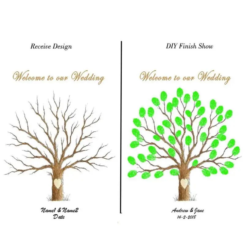 DIY свадебная книга для сбора подписей гостей знак на вечринке-в холст отпечатков пальцев Дерево картина с inkpads для Декор на свадьбу День рождения