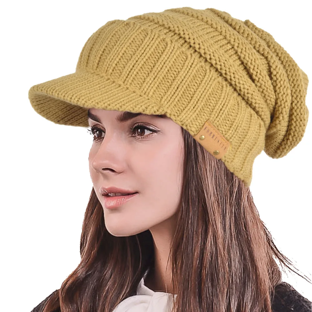 HISSHE Womens Winter Knit Newsboy Hat Classic Visor Beanie Skull Caps Thick Warm Outdoors Hats