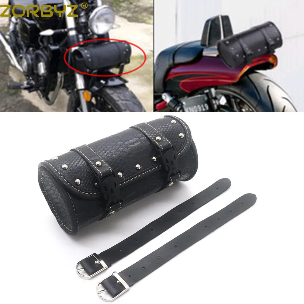 

ZORBYZ Motorcycle Black Mini Retro Crocodile Synthetic leather Tool Bag Handlebar Sissy Bar Saddlebag Roll Barrel Bag