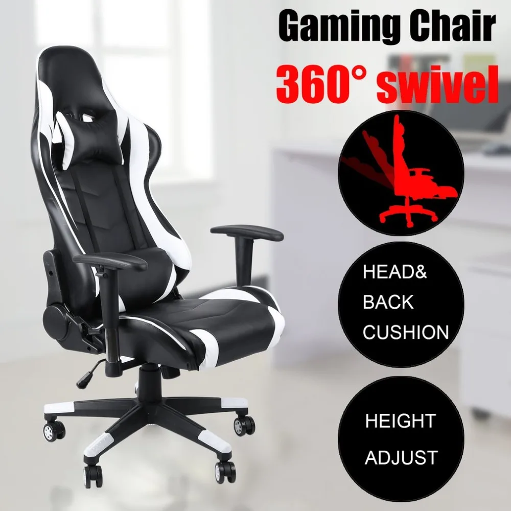 

White 360 Degree Rotation Gaming Chair High Back Computer Office Chair With Headrest Lumbar Support Racing Gaming Chair