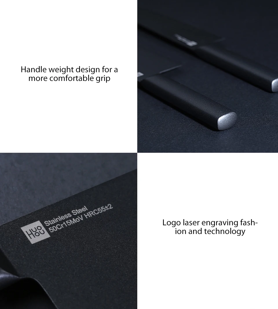 Original Xiaomi Mijia Huohou Cool Black Kitchen Non-Stick Knife Stainless Steel Knife Set 307mm Slicing Knife +298mm Chef Knife  (17)