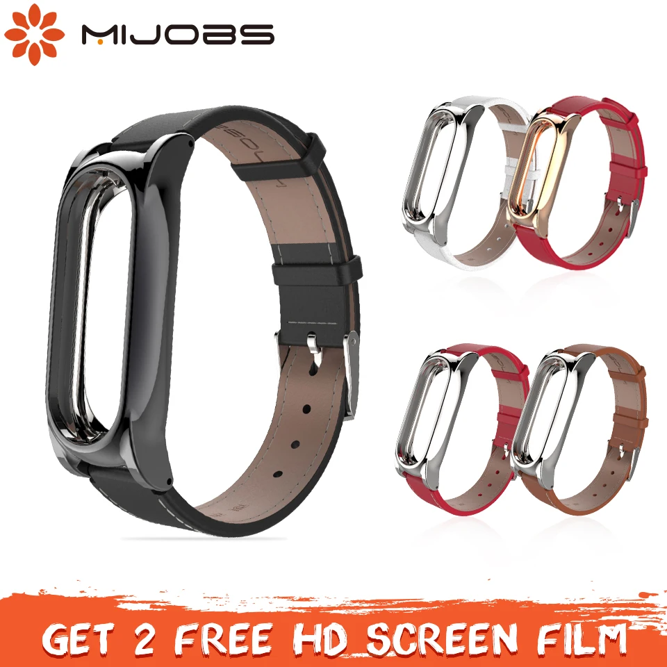 

Mijobs Leather Strap For Xiaomi Mi Band 2 Strap Screwless Bracelet mi band 2 Wrist strap Smart Wristband mi band 2 Accessories