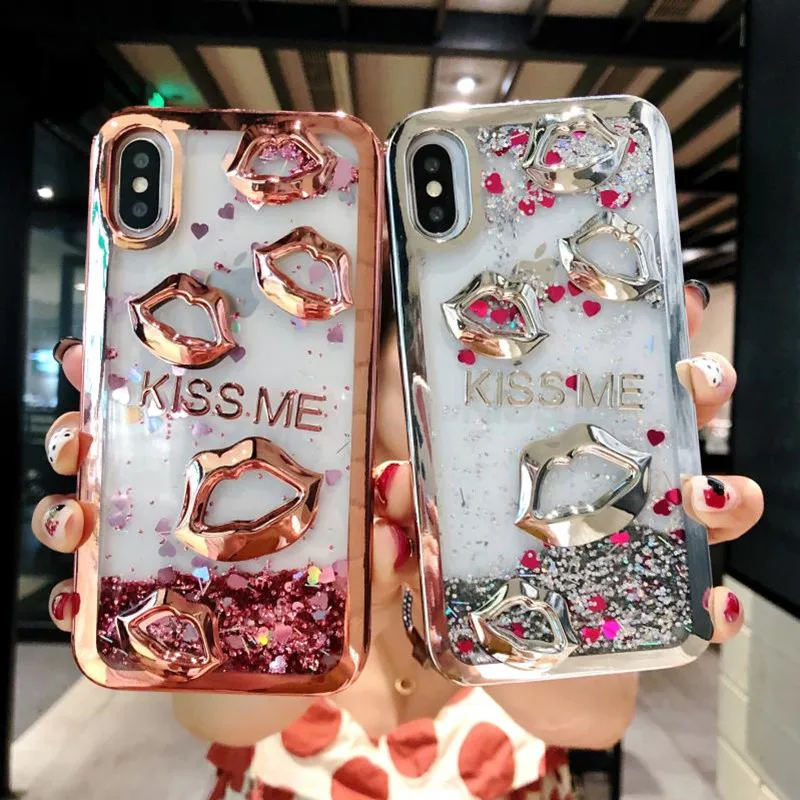 

Glitter Dynamic Quicksand Case For Vivo V9 V7 Y85 Y75 Y79 X9 Plus X20 X21 ud X23 Cute Lips Transparent Phone Cover fundas