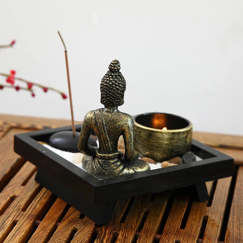 Home Decoration Zen Garden Sand Kit Relax Spiritural Meditation Decor Buddha Tealight Holder