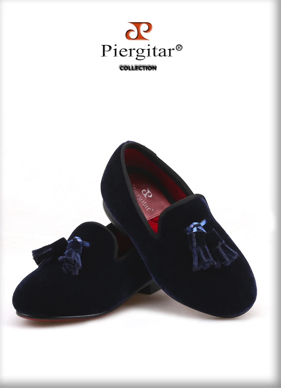 Piergitar/Коллекция года; детская бархатная обувь темно-синего цвета ручной работы; вечерние и праздничные Детские лоферы с кисточками; дизайнерская обувь для родителей и детей