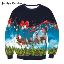 Jocelyn Катрина осенне-зимний Рождественский спортивный свитер с принтом женский черный свободный свитер с длинными рукавами