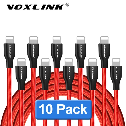 VOXLINK USB кабель с нейлоновой оплеткой для iphone X XS XR, usb-кабель для быстрой зарядки и синхронизации данных для iphone xs max 8 8Plus 7 6 6 S ipad mini - Цвет: Red 10pcs cable