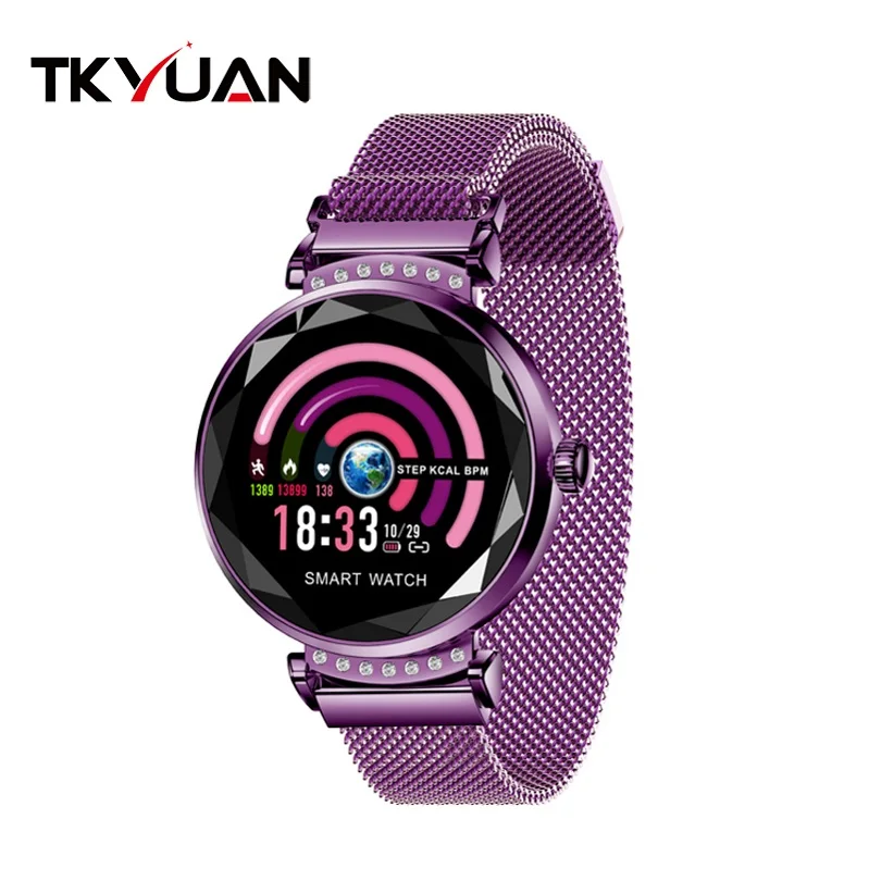 TKYUAN, новая мода, H2, умные часы для женщин, женские, водонепроницаемые, фитнес-трекер, пульсометр, кровяное давление, 3D, алмазное стекло, лучший подарок - Цвет: purple