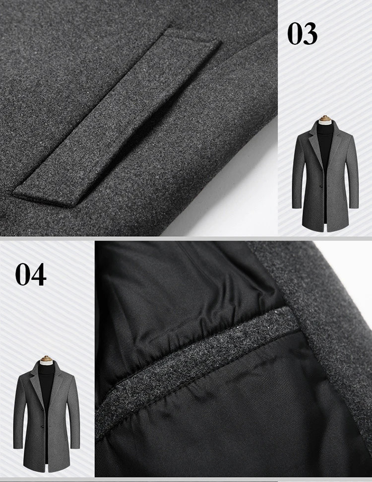 Модное шерстяное мужское деловое толстое повседневное осенне-зимнее пальто, теплое шерстяное мужское пальто, брендовая одежда, Мужское пальто MOOWNUC