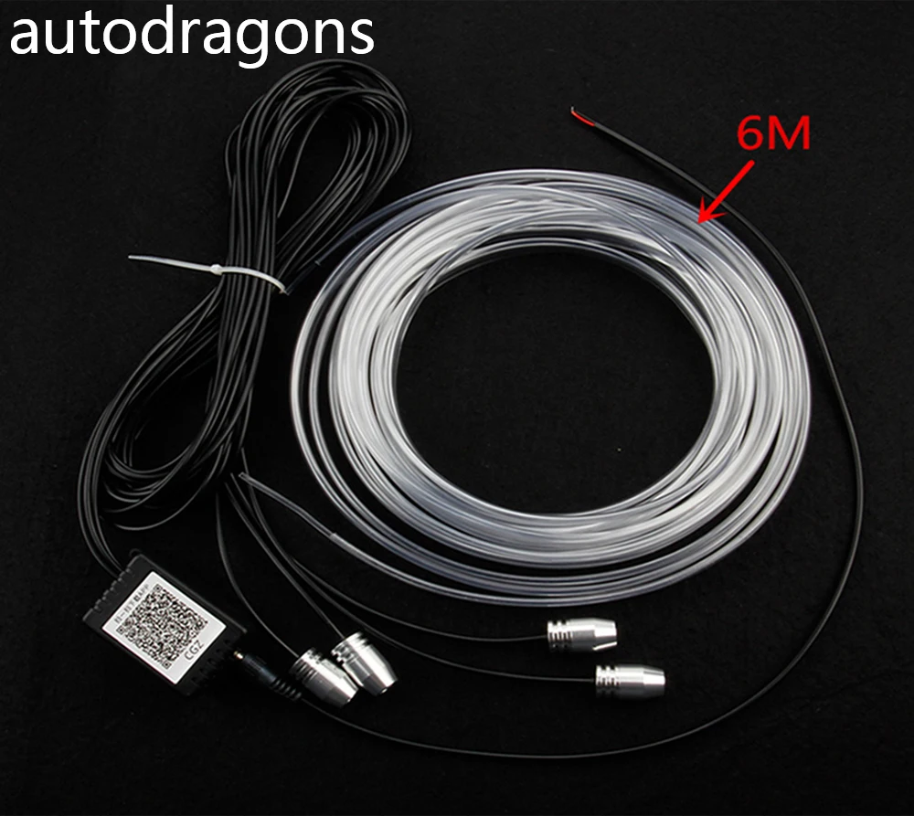 

autodragons 2018 New 6M Car interior RGB El wire Bluetooth Phone control cold Neon Glow EL light for Drop Ship Decoration