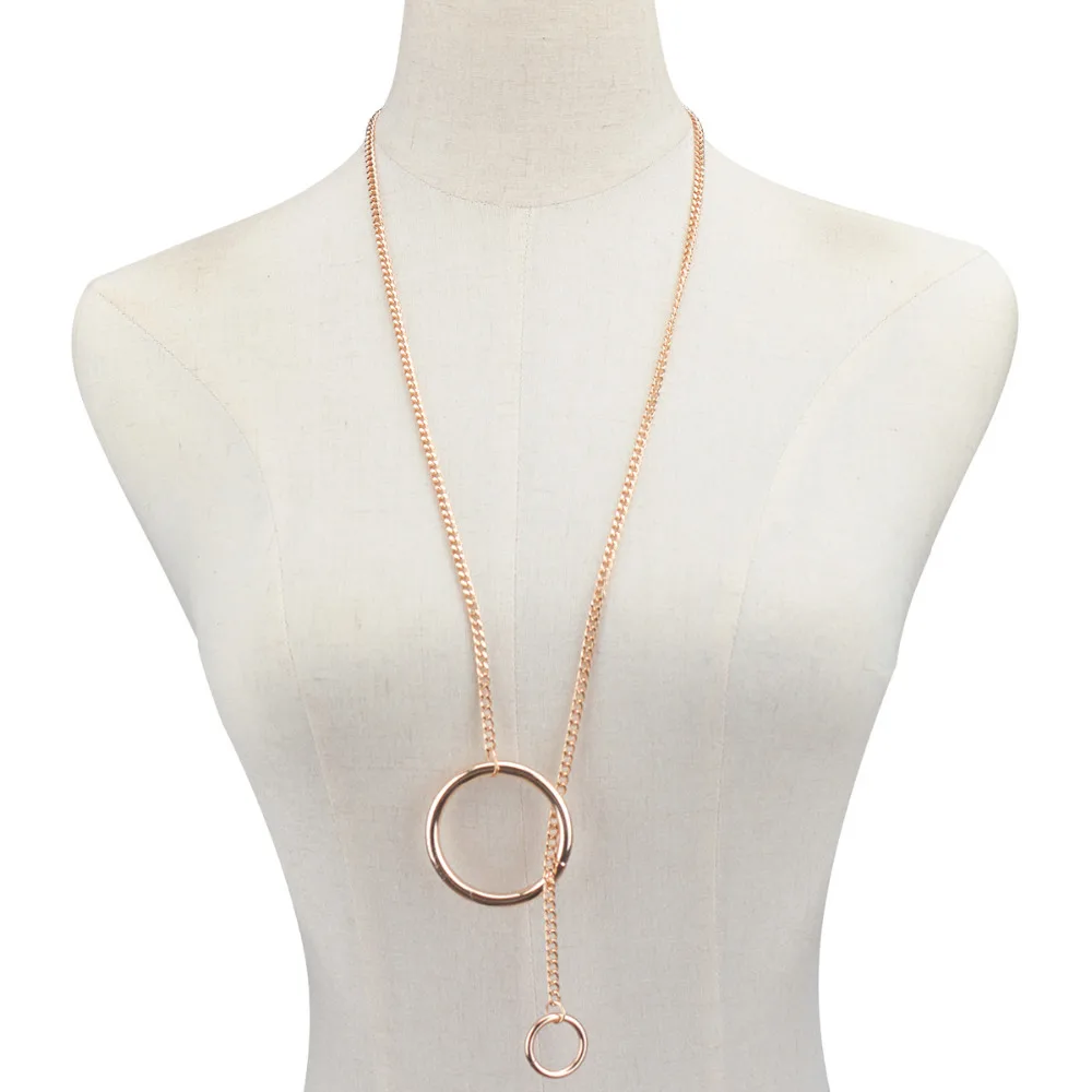 

Trendy Punk Style Double Circle Pendant Necklace Long Link Chain Necklace Fashion Gold Color Neck Collar Jewelry