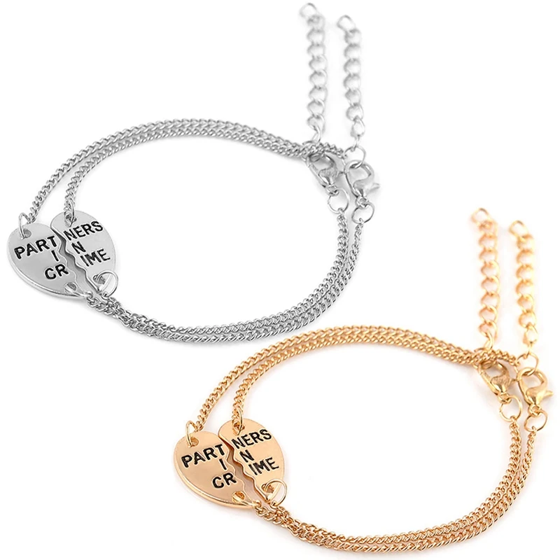 

1 Pair Heart-shaped Stitching Bracelet New Gold Bracelet Women's Best Friends Puzzle Lovers Couples Jewelry Free Shipping Gifts