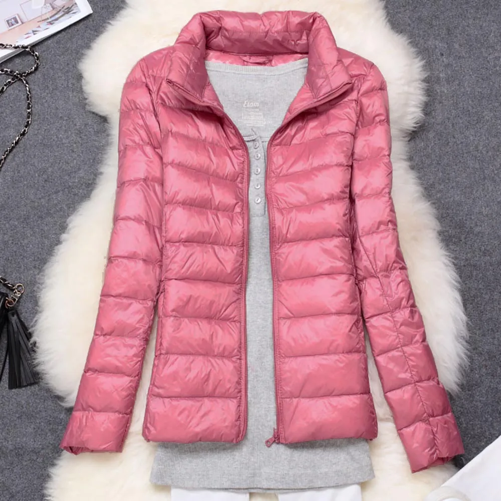 Женское зимнее пальто размера плюс 5XL 6XL 7XL, ультра-светильник, куртка на белом утином пуху, тонкая весенняя женская теплая куртка, ветрозащитное пуховое пальто - Цвет: Pink