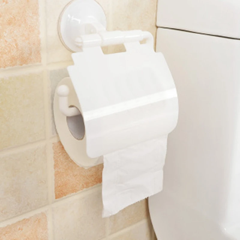 Прикрепляемый к стене, пластиковый присоски бесшовные Ванная комната Туалетная бумага в рулонах Полочка Аксессуары для ванной комнаты и туалета Бумага держатель - Цвет: WT