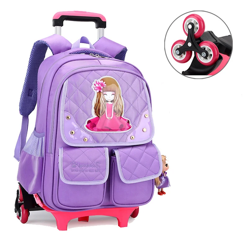 

2018 Removable Trolley school Backpack Wheeled Bags Children School Bag girls trolley princess School Backpacks kids schoolbags