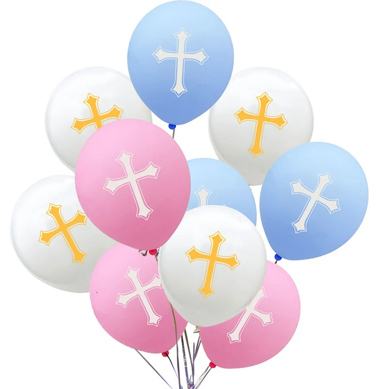 

12 Inch Cross Latex Balloon 18 Inch Aluminium Foil Balloons Set for Baptism Forked Holy Communion Party Christening Decoration