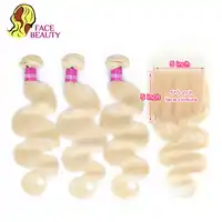 Facebeauty 613 Honey Blonde Color Human Hair Weave Weft 8 - 30 Inch Remy Brazilian Body Wave 2/3/4 Bundles with 5x5 Lace Closure