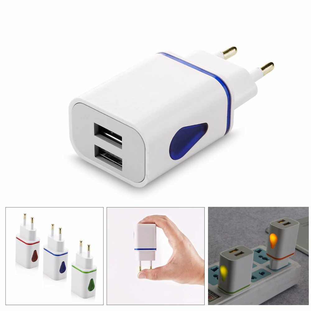 5v 2.1A световой 2USB концентратор Fast ethernet USB Зарядное устройство для samsung Meizu Xiaomi huawei iphone Зарядное устройство ЕС Подключите адаптер планшеты разъем питания