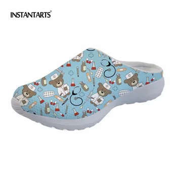 

INSTANTARTS Cartoon Bear Nursing Print Outdoor Sandals Women Men Summer Beach Shoes Cute Nurse Shoes Breathable Mesh Slippers