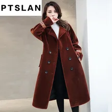 Ptslan Women Sheep Fur Coat Fashion Women Wool Coat Long Sheep fur Beautiful Women s Coat