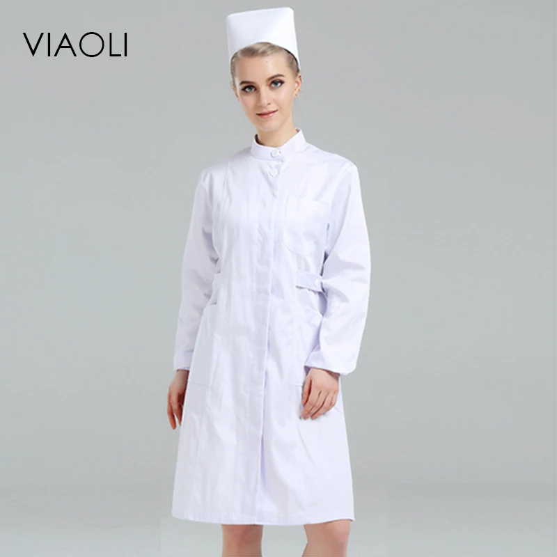 Viaoli, длинный рукав, стоячий воротник, женское медицинское пальто, Униформа, медицинская лабораторная куртка, больница, доктор, белая