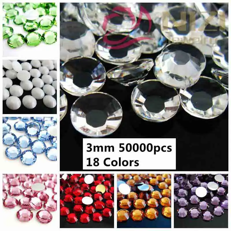 

50000pcs ss12 3mm Resin Rhinestones Flatback Round Non Hotfix #01-#18 Colors Glue For Foil Nail Art Stick Drill DIY Decorations
