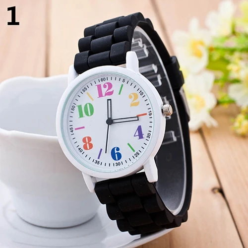 Детские модные часы с силиконовым ремешком и арабским номером для девочек, Спортивные Повседневные кварцевые детские наручные часы, новые часы - Цвет: Черный