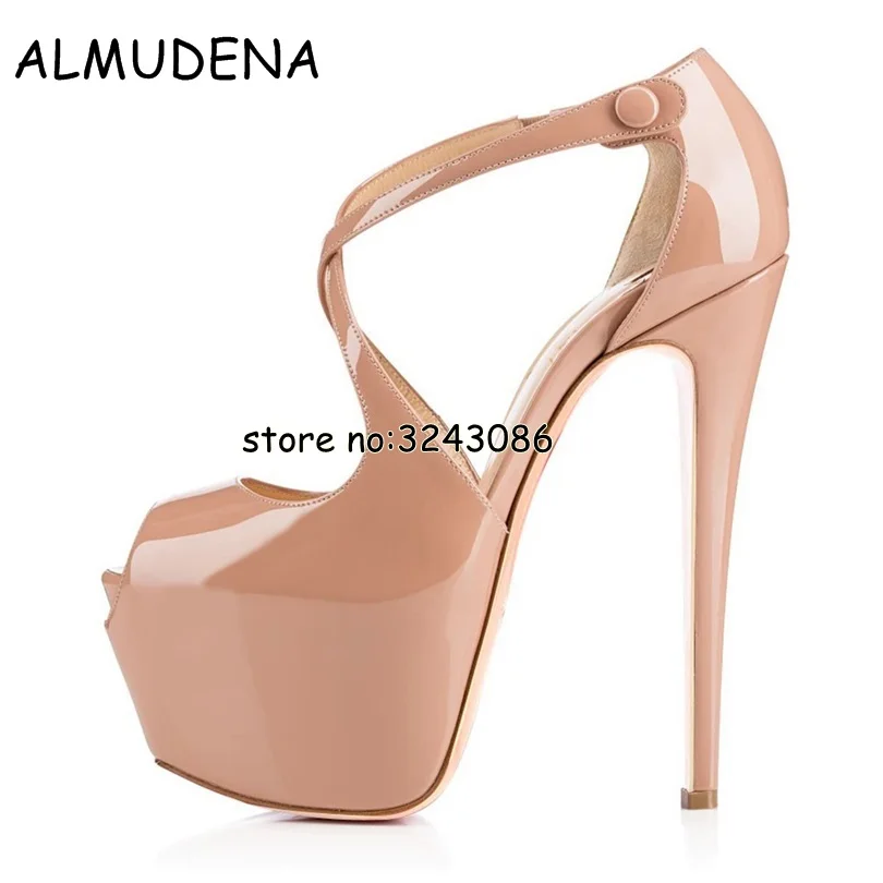 Top Quality Patent Leather Peep Toe Platform High Heels Sexy Slip on Party Dress Dance font