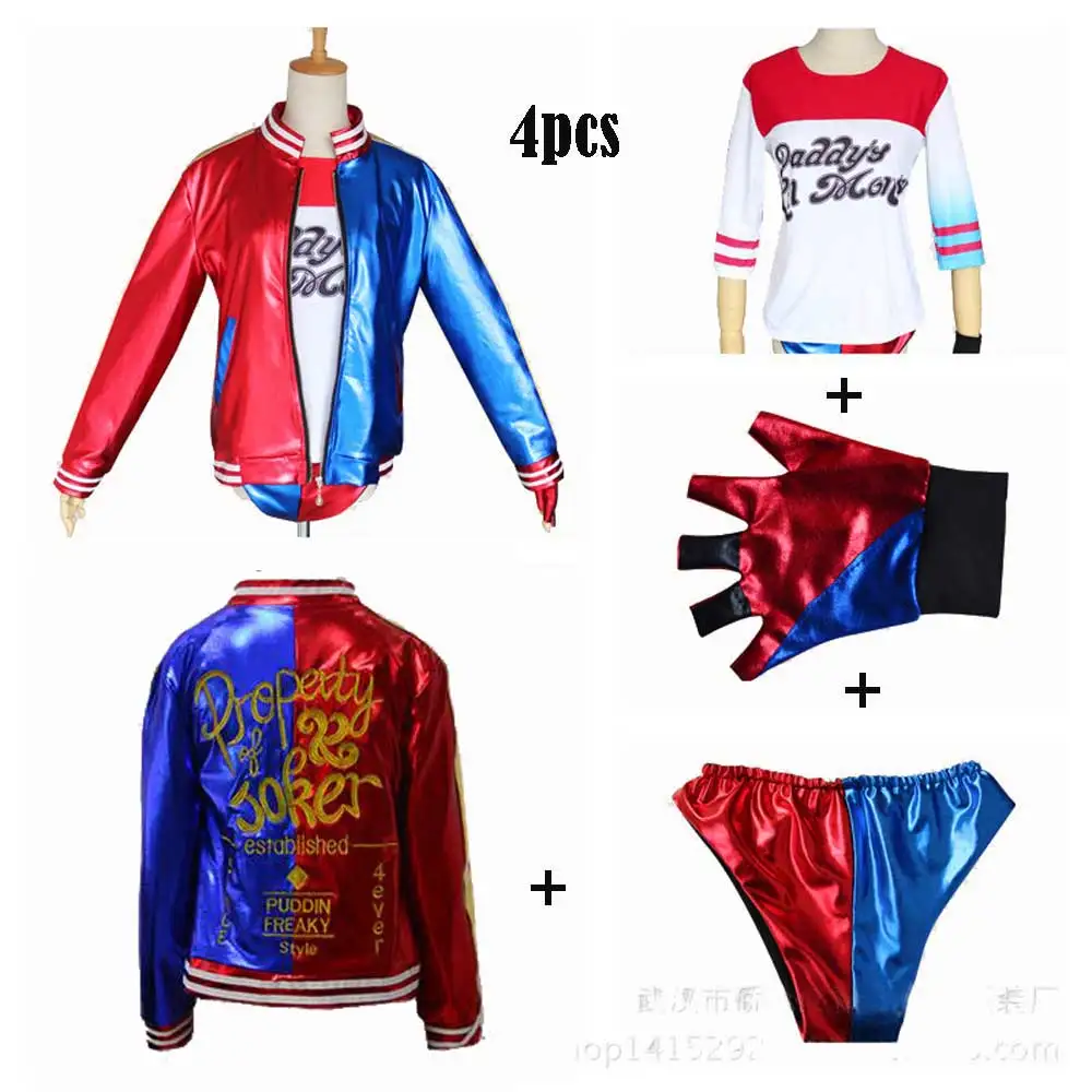 Suicide Squad Harley Quinn Costume T-shirt Pants Wig Set Halloween