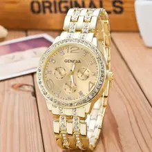 2016 Nueva Marca de Fábrica Famosa de Oro Crystal Ginebra Casual Reloj de Cuarzo Mujeres Visten Relojes Relógio Feminino Hombres de Acero Inoxidable Reloj Caliente