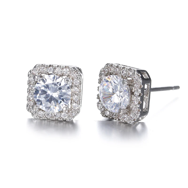 Серебро 925 пробы модные блестящие квадратной формы с цирконом для женщин ювелирные изделия ladies'stud серьги ювелирные изделия, для женщин, подарок на день рождения оптом