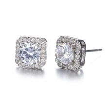 Серебро 925 пробы модные блестящие квадратной формы с цирконом для женщин ювелирные изделия ladies'stud серьги ювелирные изделия, для женщин, подарок на день рождения оптом