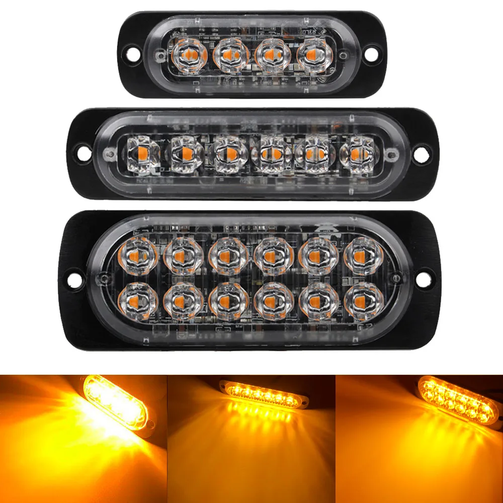 

4/6/12LED Ultra-thin Strobe Light 12-24V Car Motorcycle Side Light Red blue White Amber Truck Warning Police Lights