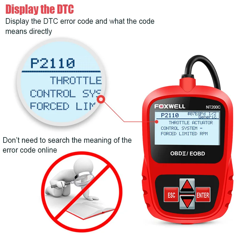 FOXWELL NT200C OBD2 Авто диагностический инструмент в русский OBDII EOBD двигателя проверьте