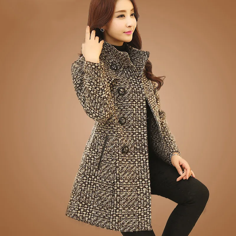 Novas misturas de lã feminino casaco inverno 2019 outono moda elegante mãe gola alta xadrez fino longo tweed outerwear feminino|women wool blend coat|wool blend coatwoolen outerwear - AliExpress