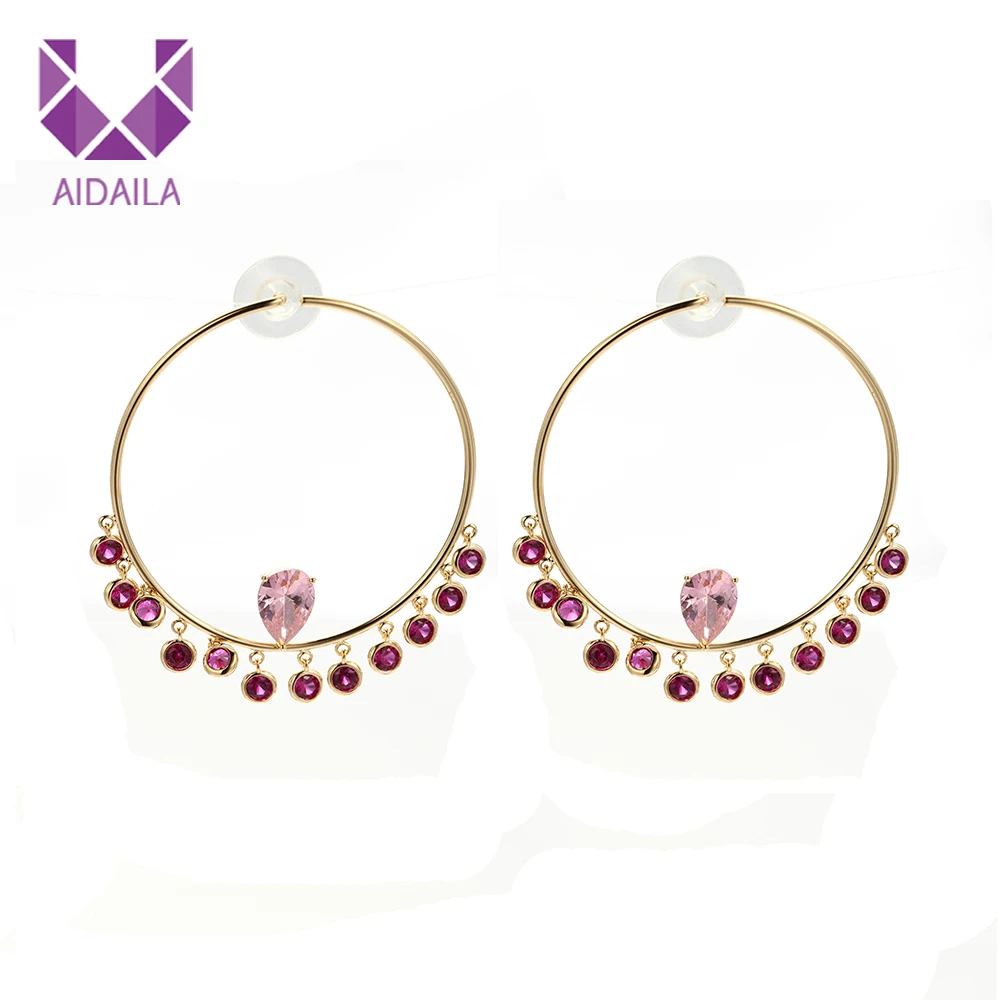 

women big circle dangle drop earrings with AAA+ cubic zirconia zircon earrings luxury brand design colorful light wedding gift