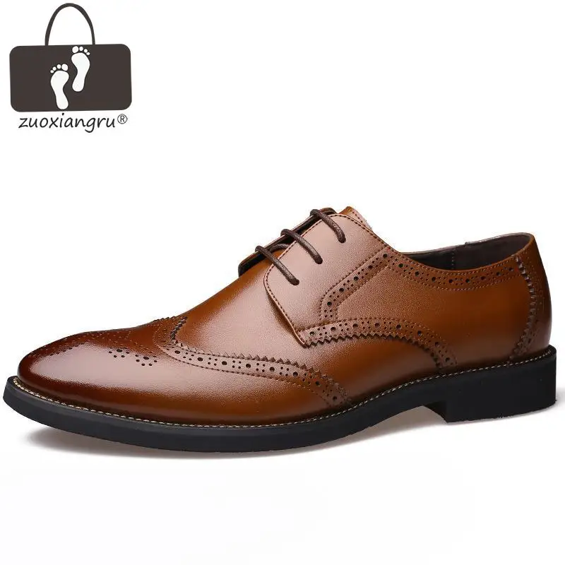 

Spring and Autumn new fashion Block Men's shoes British retro carved business casual shoes Genuine Leather Lace Up Dress shoes