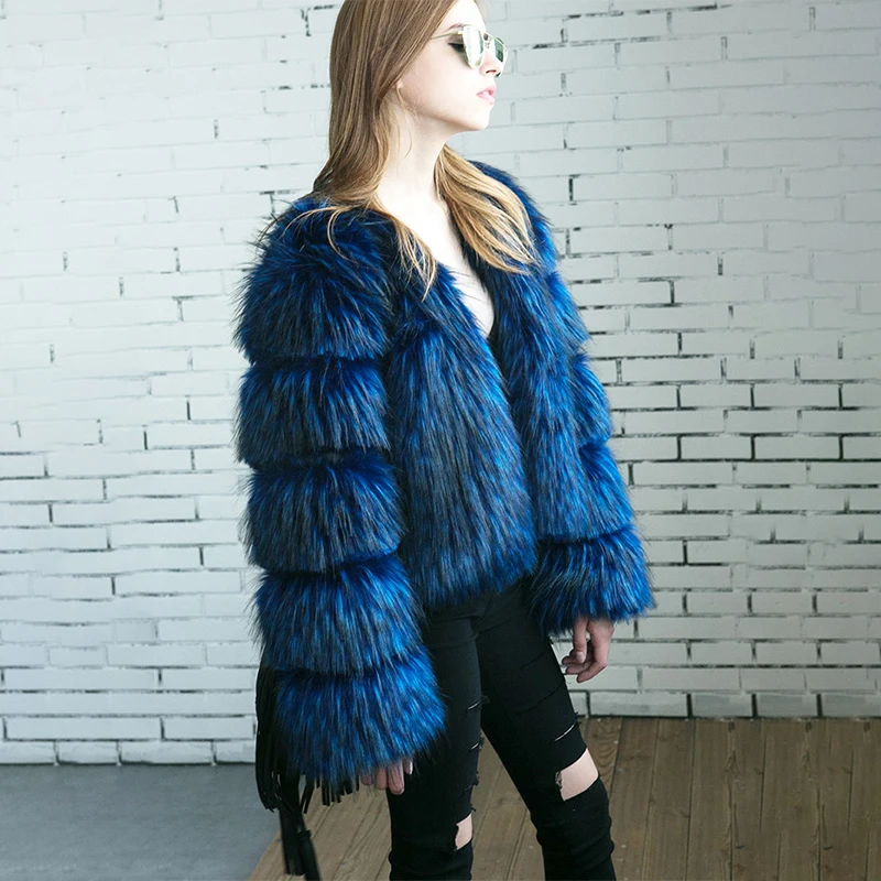 Veste Swq0385 Femmes Tenues Cheveux Taille Solide 45 Plus Noir La Longs De 2xl Couleur Bleu Manteau Fourrure Hiver Fausse Moelleux En 3xl Dames blk Blu Chaud tBqxU15n