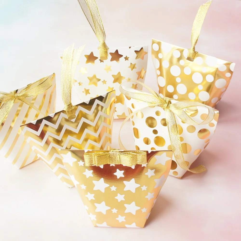 6 стилей 12 шт Золотая звезда в горошек полосатая бумажная коробка и лента коробки для хранения конфет маленький Подарочный пакет Свадьба День Рождения Вечеринка мульти-использование