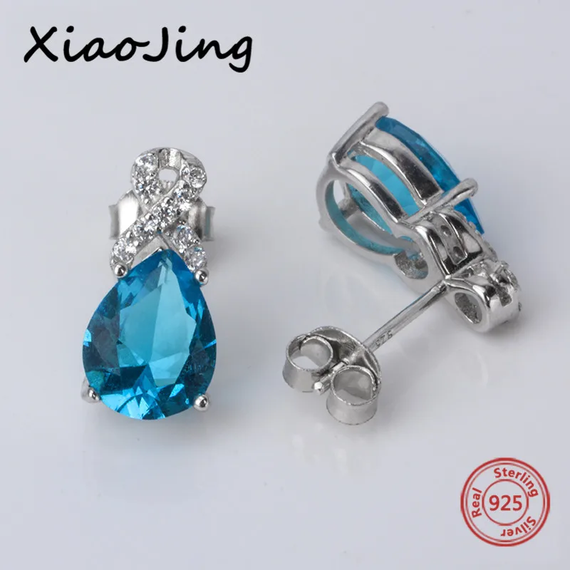 

2018 new arrival diy design push-back stud earrings with blue CZ 925 sterling silver fashion jewelry making for women gifts
