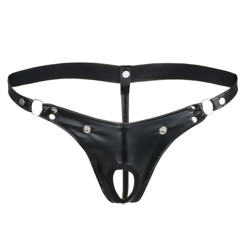Sexy Mens Faux Leather Gay Male Underwear Buckled Bulge Pouch Briefs G-string Jockstrap Underwear with Sexy Hole men stretch g string panties men stretch thong underwear men patent leather briefs men lingerie briefs