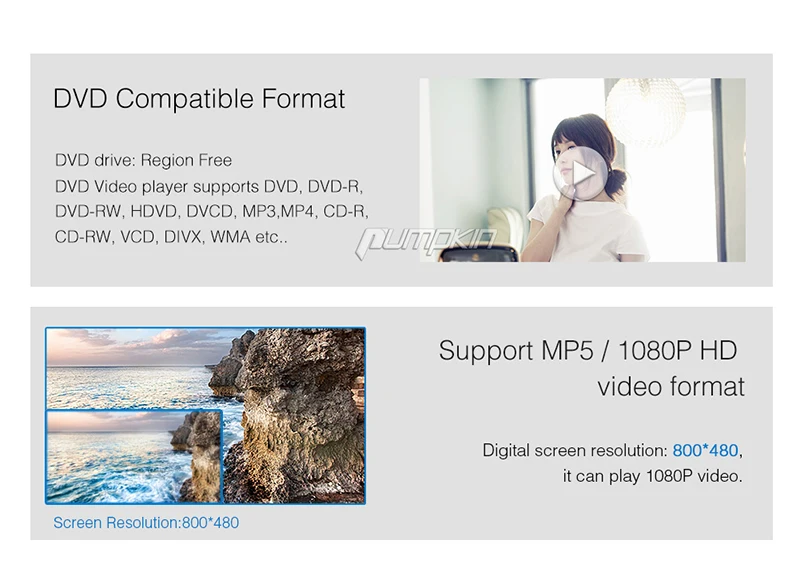 Discount Pumpkin 2 Din 6.2" Touchscreen WINCE OS Car Radio DVD Player Support MP4 MP5 HD 1080P Video Audio FM/AM RDS Radio Player 7