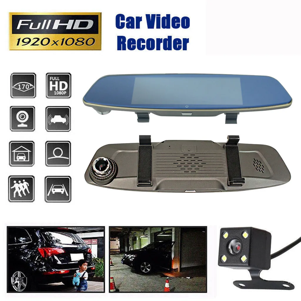 

4.3'' HD Dual Lens Car DVR Dash Cam Front and Rear Mirror Camera Video Recorder dashcam auto voiture registrator adas blackbox