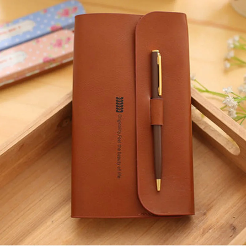 

Business PU Leather Cover Diary Notebook Reusable with Pen Hardcover Personal Notebook