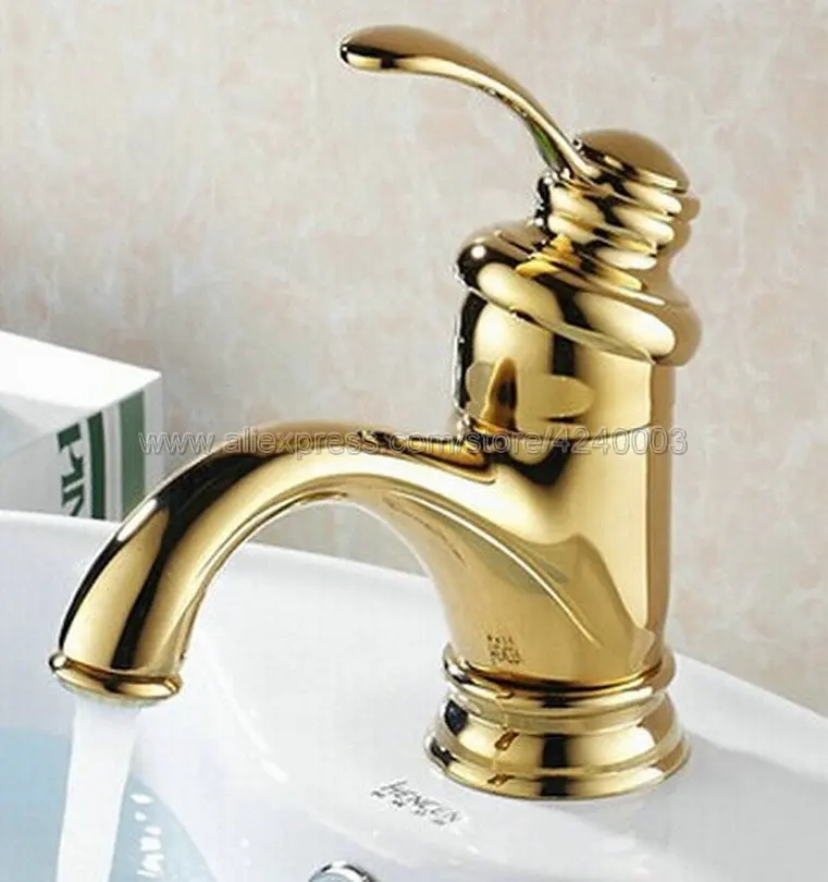 Basin Faucets Euro Gold Washbasin Faucet Luxury Bathroom Basin Taps Single Handle Vanity Single Hole Mixer Water Taps Knf121