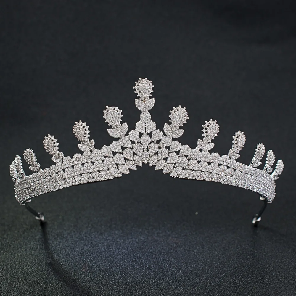 Classic CZ Cubic Zirconia Wedding Bridal Silver Royal Tiara Diadem Crown Women Girl Prom Party