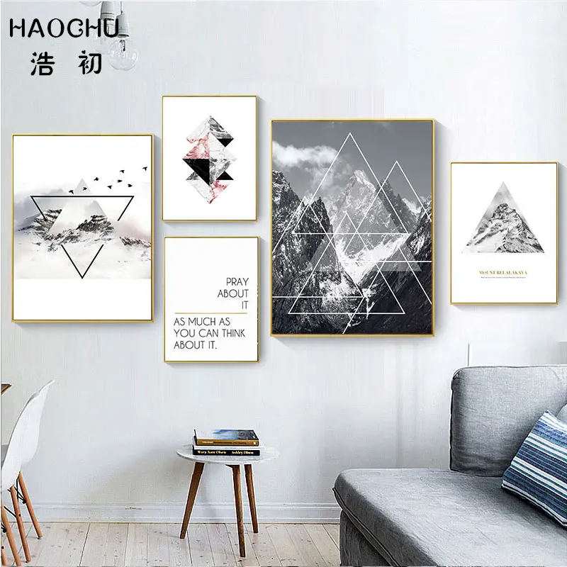 HAOCHU черно-белая абстрактная Гора Снежная гора Геометрическая мраморная дорога