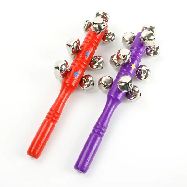 New Wooden Stick Jingle Bells Hand Shake Bell Rattles Baby Kids Children Educational Toy Random