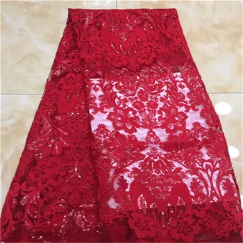 

Sequins Mesh Lace red Fabric beads High Quality African Net Lace Wedding Fabrics Nigerian French Guipure Material Free Shipping