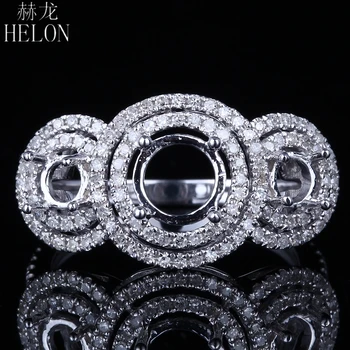 

HELON Solid 14K White Gold Round Cut 5mm -6.75mm & 4mm Pave Genuine Natural Diamonds Semi Mount Engagement Women Jewelry Ring